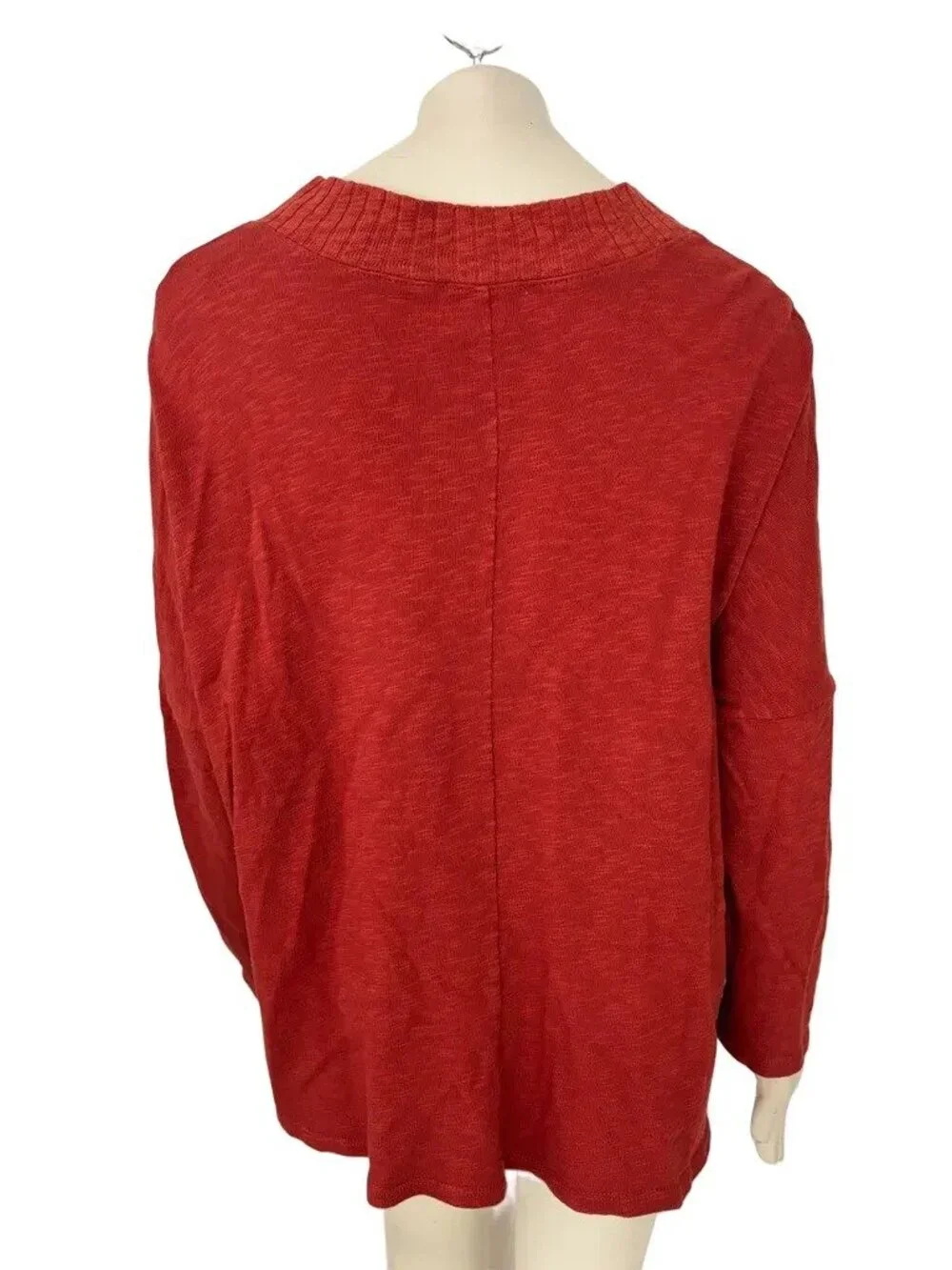 CHALET Slub Cotton Asymmetric Button Lagenlook Dolman Sweater Red Orange SZ L